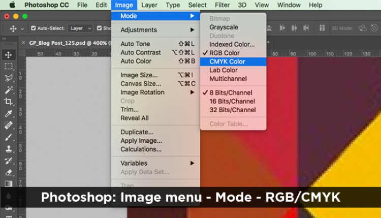 “Image” و  “Mode” و سپس “CMYK Color” را انتخاب کنید.