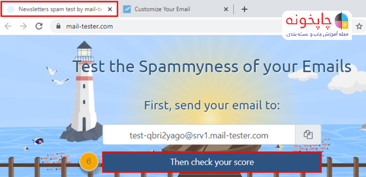 برگه mail-tester.com فعلی خود را باز کنید و روی سپس امتیاز خود را بررسی کنید.